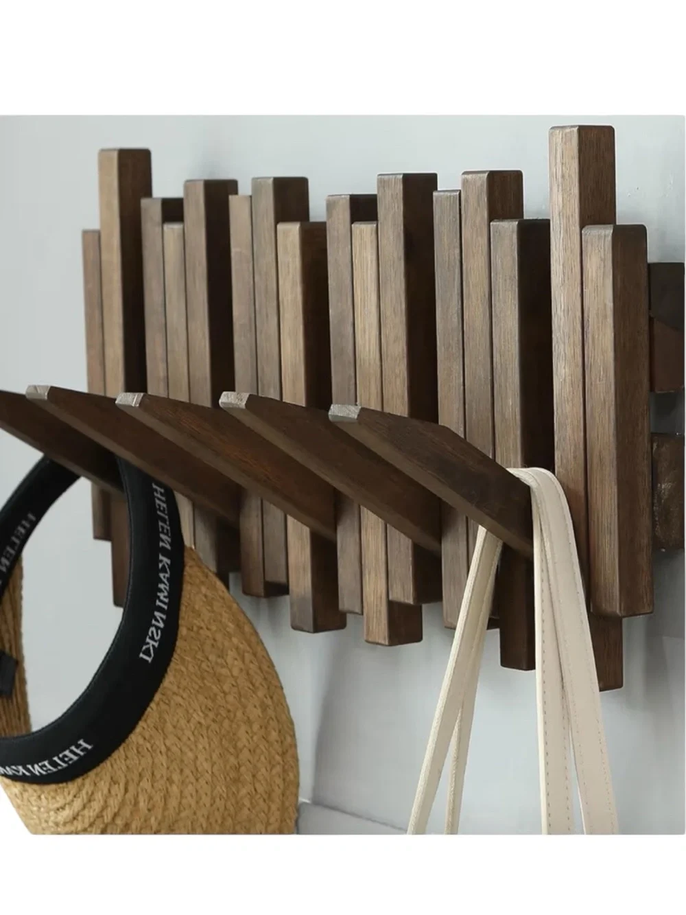 Espresso Color Modern Natural Wood Paino Wall Mounted 8 Hook Rack